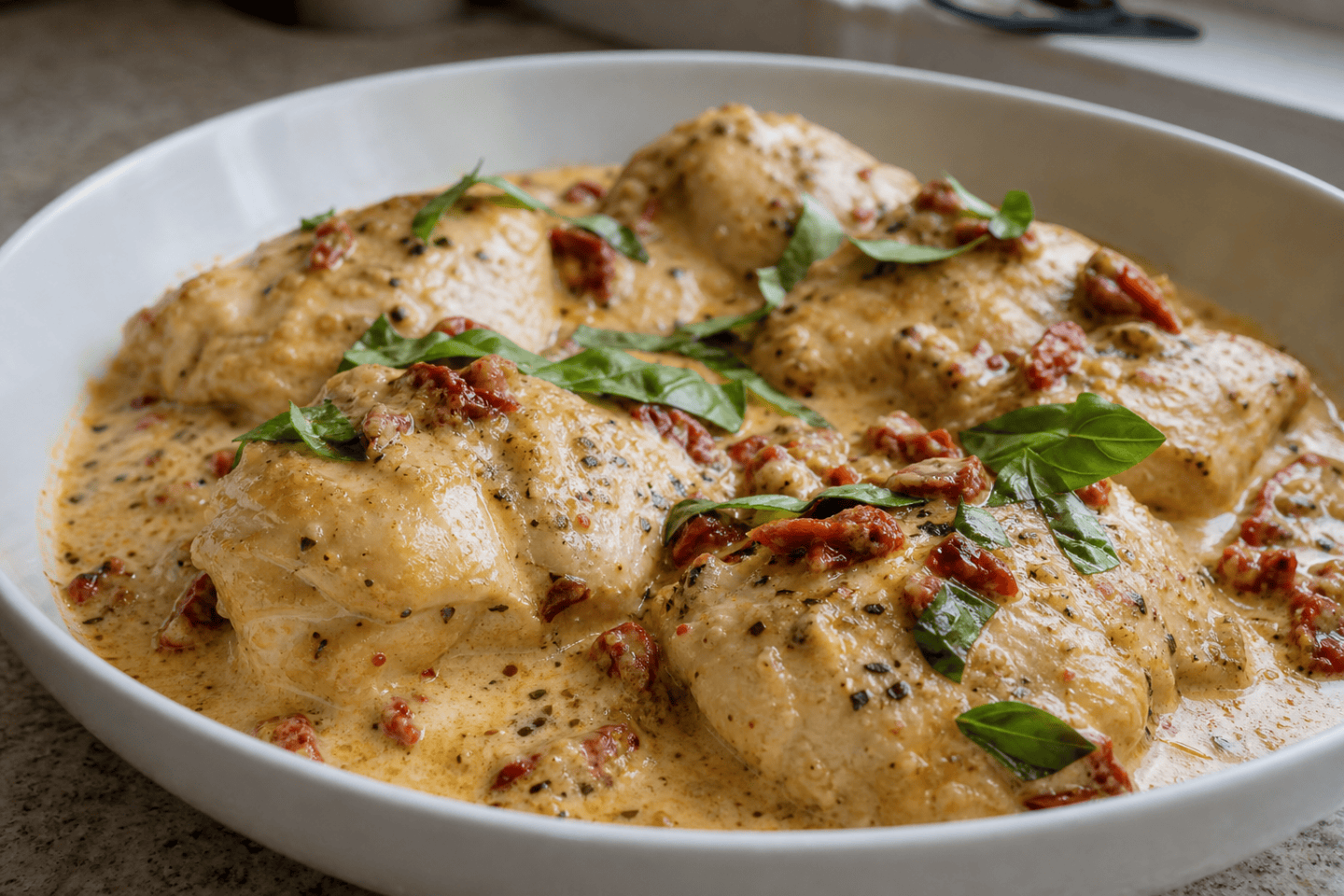 Creamy slow cooker Marry Me Chicken with sun-dried tomatoes and Parmesan sauce